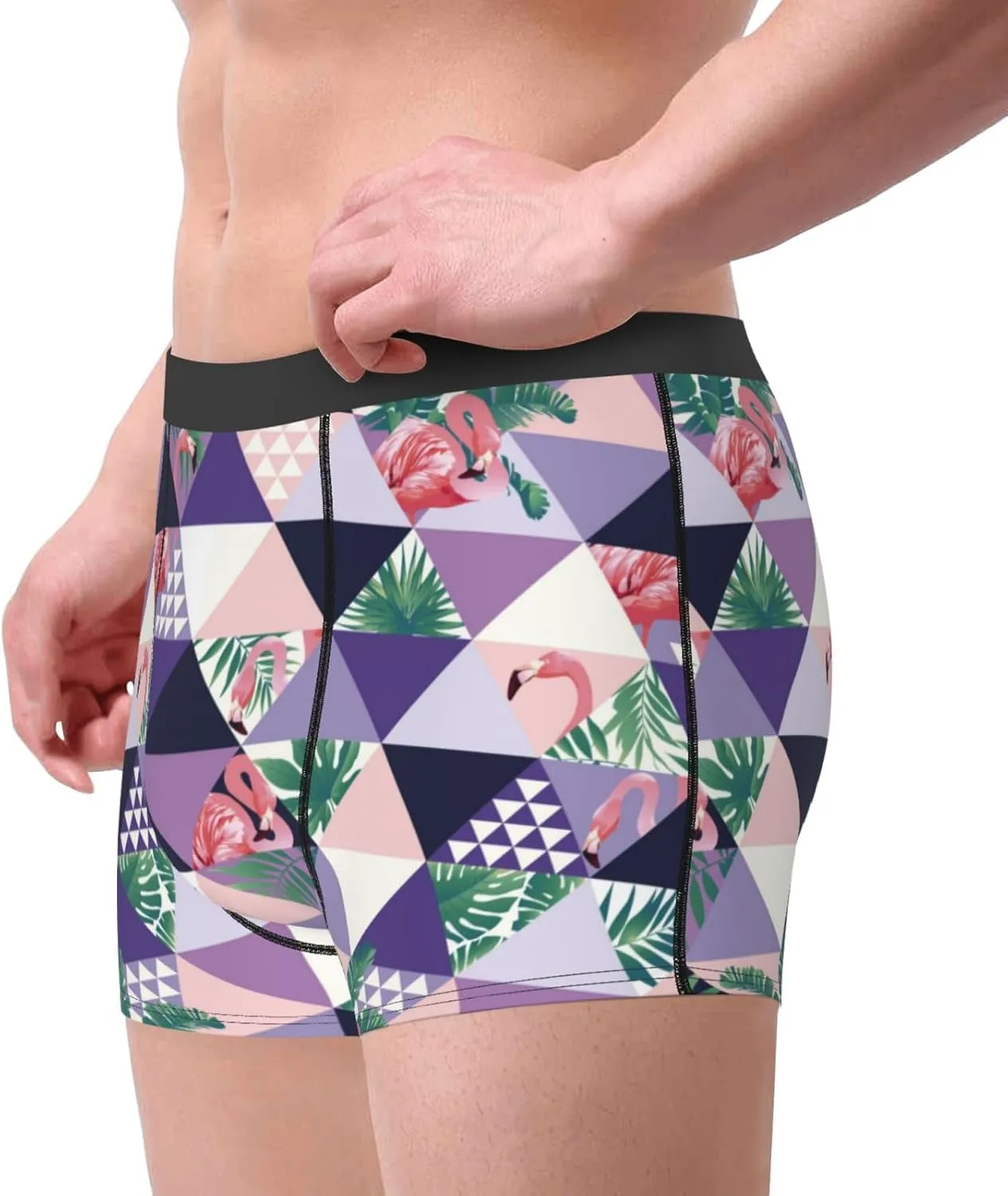Plaid Flamingo Print Boxer Briefs For Men Breathable Underwear-