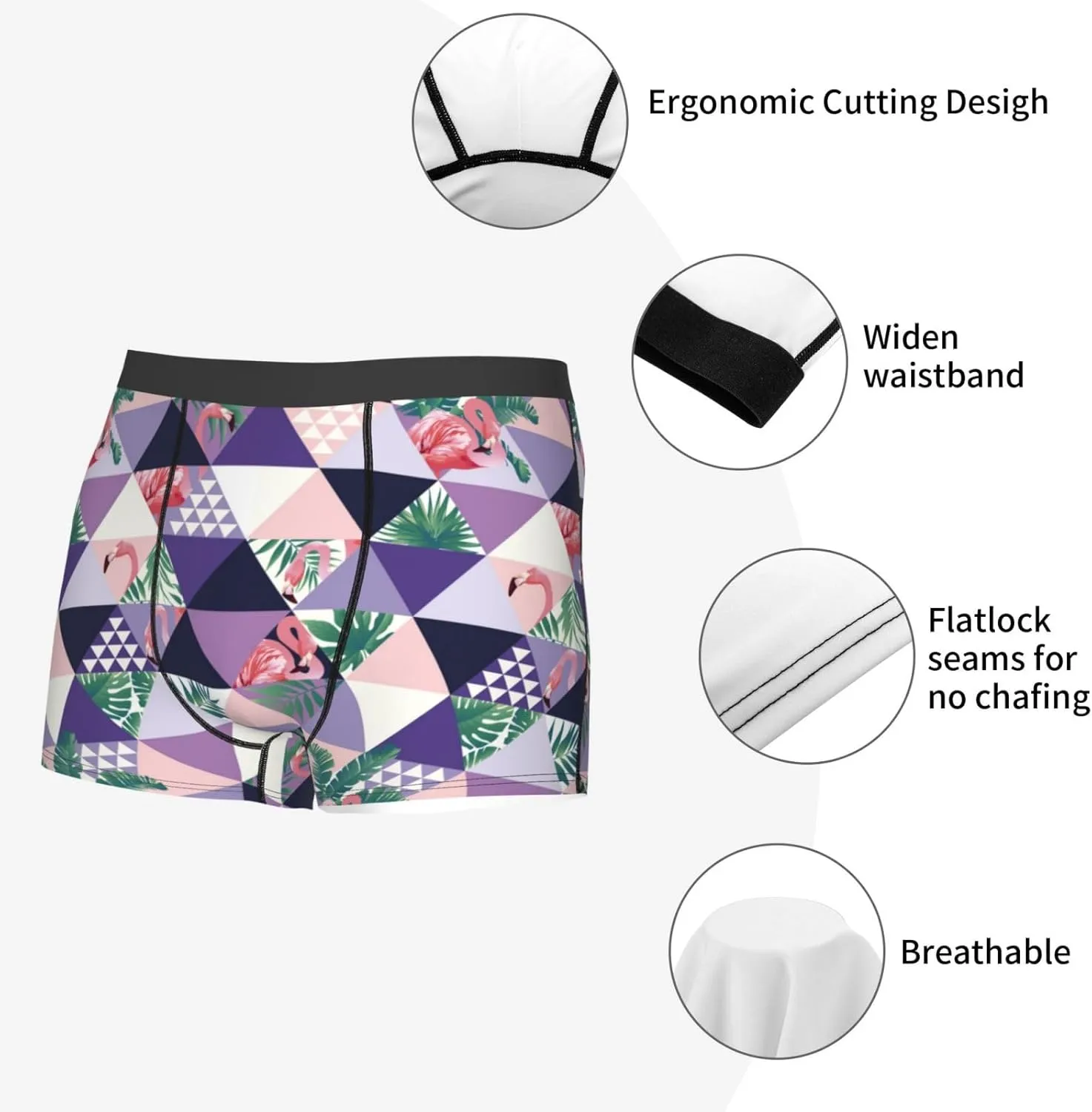 Plaid Flamingo Print Boxer Briefs For Men Breathable Underwear-