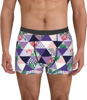 Plaid Flamingo Print Boxer Briefs For Men Breathable Underwear-