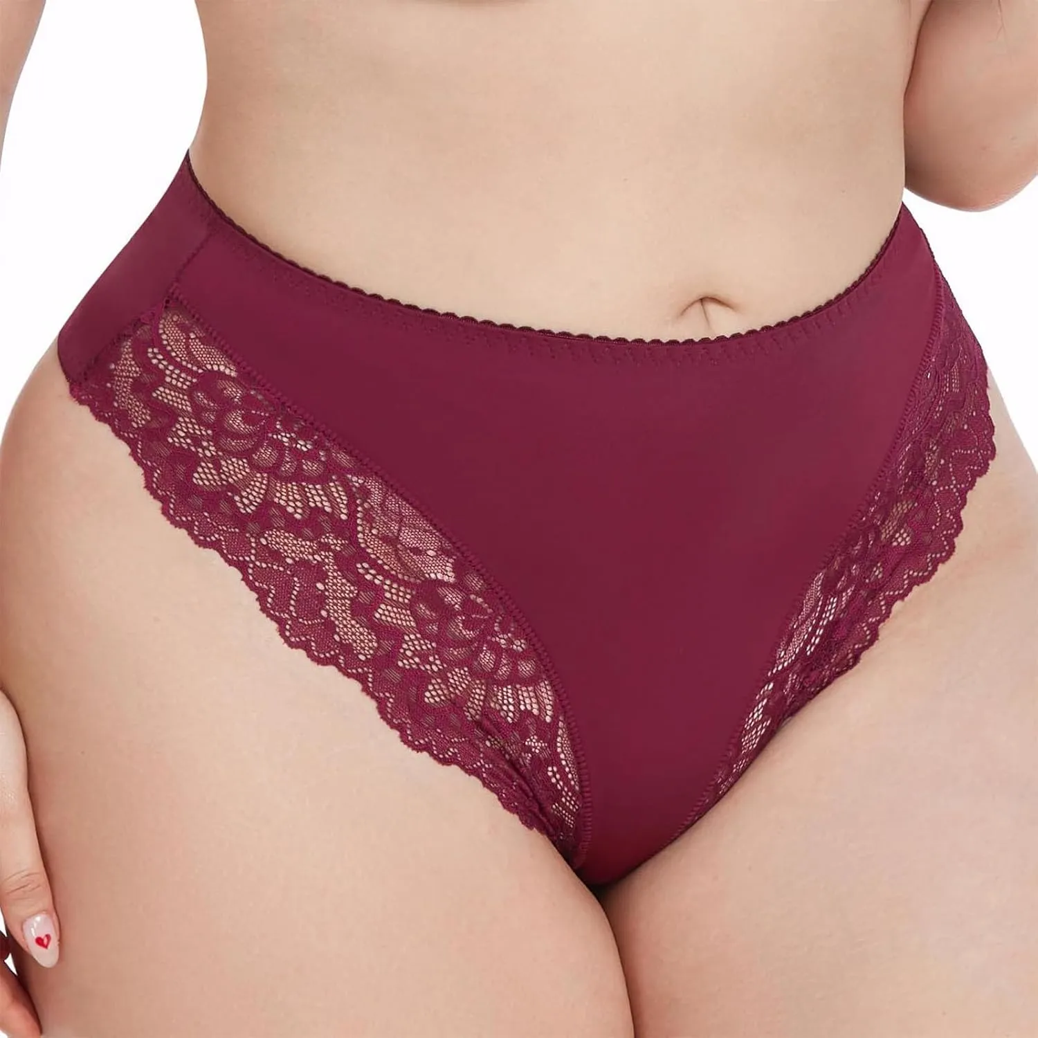 Plus Size Panties for Women Floral Lace Trim Panties Comfy Mid Waist Soft Briefs Stretch Breathable T Back Bikini Underpants