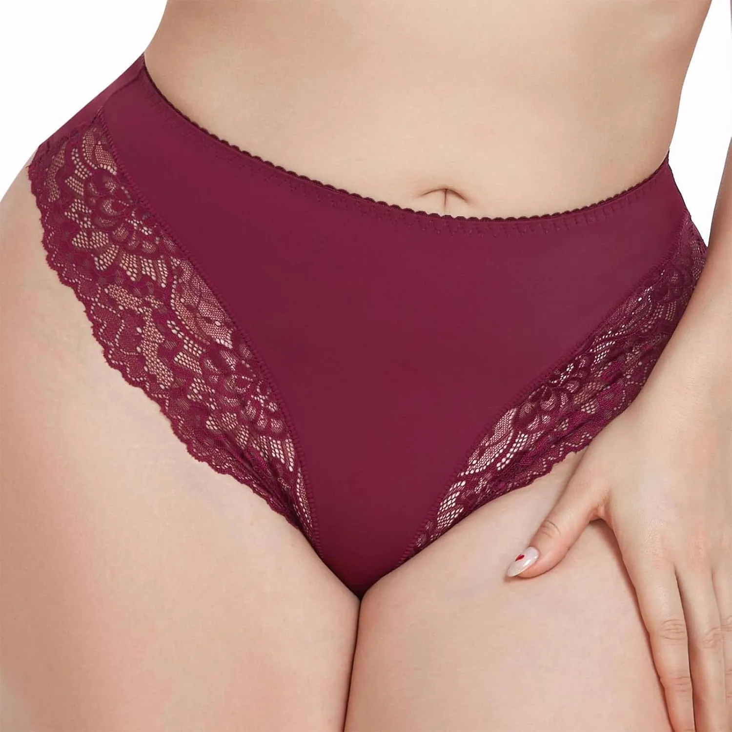 Plus Size Panties for Women Floral Lace Trim Panties Comfy Mid Waist Soft Briefs Stretch Breathable T Back Bikini Underpants