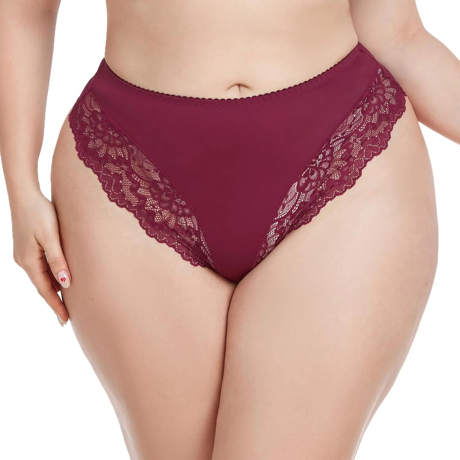 Plus Size Panties for Women Floral Lace Trim Panties Comfy Mid Waist Soft Briefs Stretch Breathable T Back Bikini Underpants
