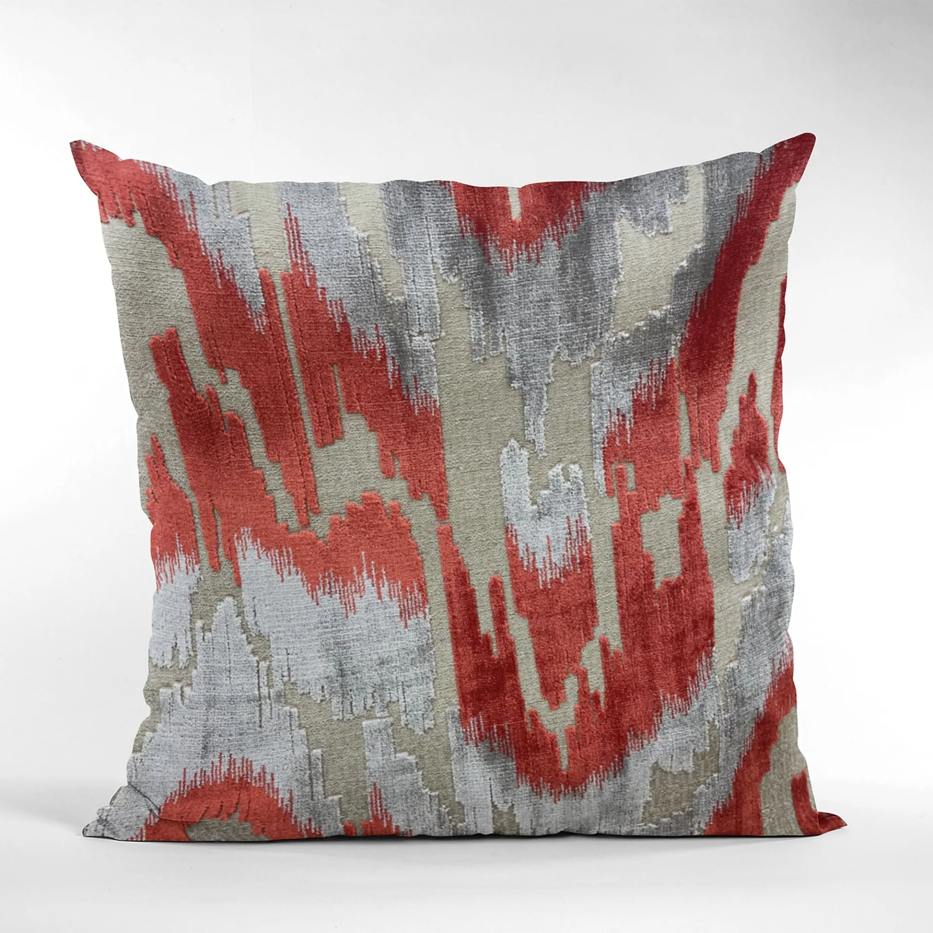 Plutus Velvet Glamour Red, Gray Handmade Luxury Pillow - Elegant and Comfortable