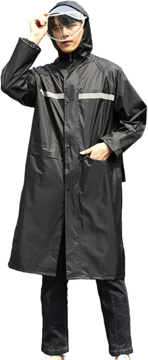 POCREATION Long Hooded Raincoat Water proof Lightweight Reflective Stripes Rain Jacket with Pocket for Men Women Adults