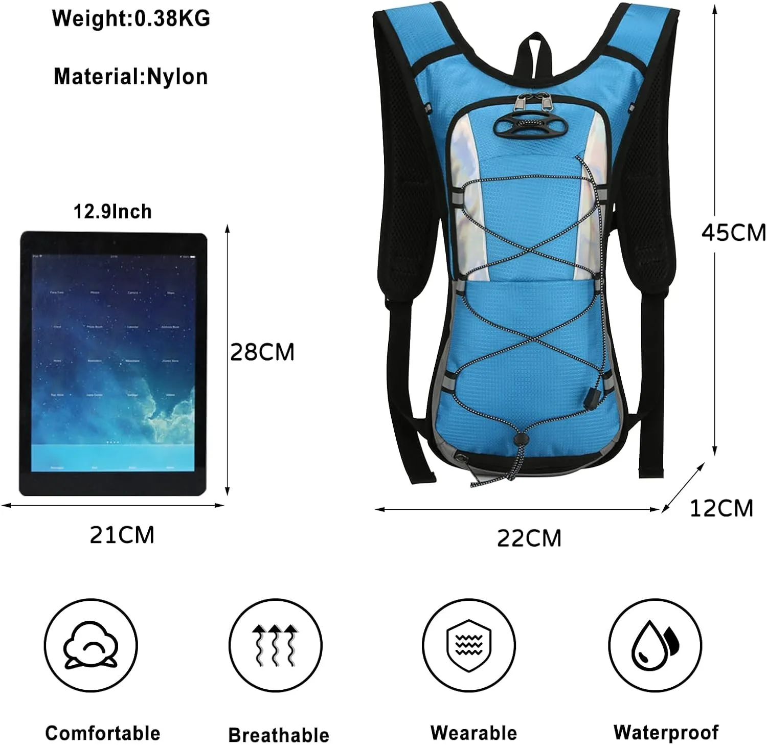 PORRASSO Hiking Backpack 19L Rucksack Hydration Pack Breathable Daypack
