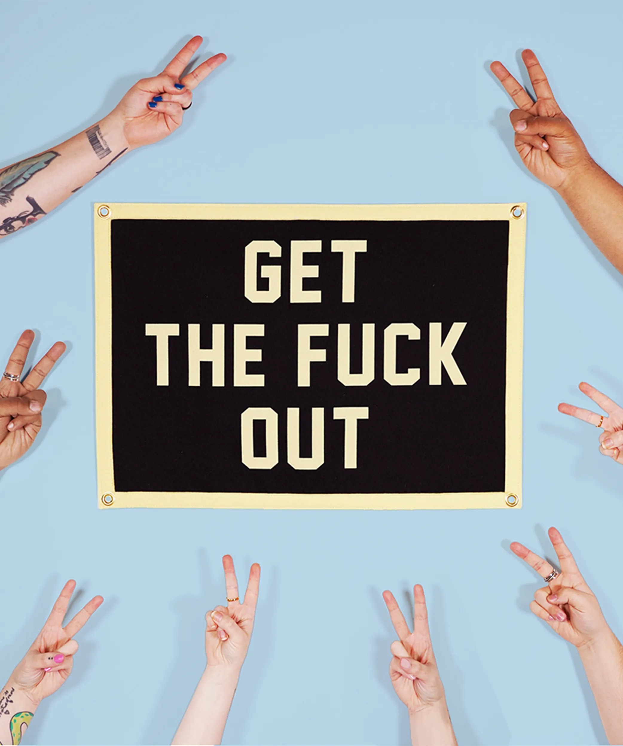 PRESALE:  Get The Fuck Out Camp Flag • Jenna Lyons x Oxford Pennant