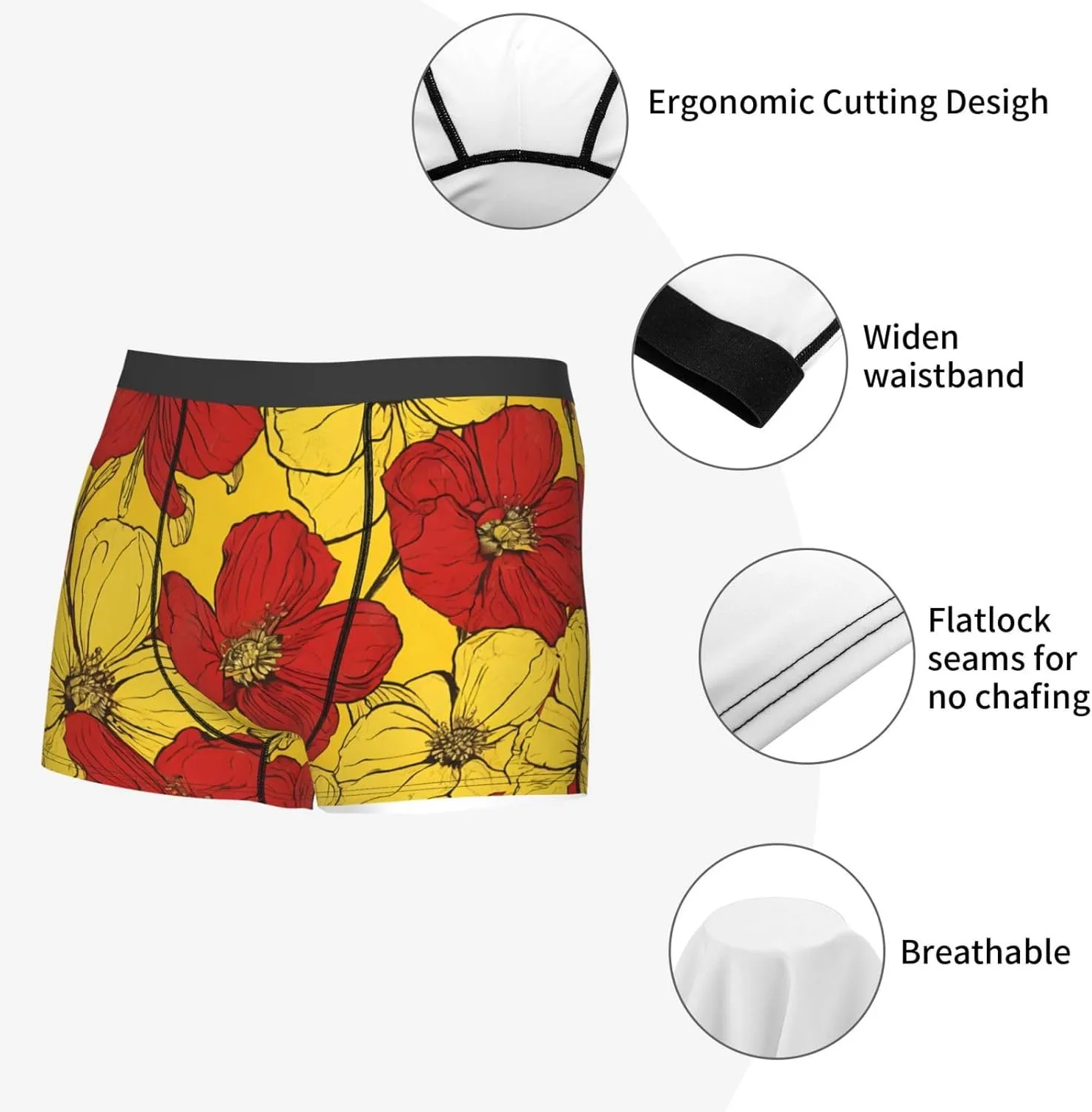 (Pretty Poppy Flowers) - Men'S Boxer Briefs, Breathable & Moisture-Wicking, Comfort Fit For All-Day Wear