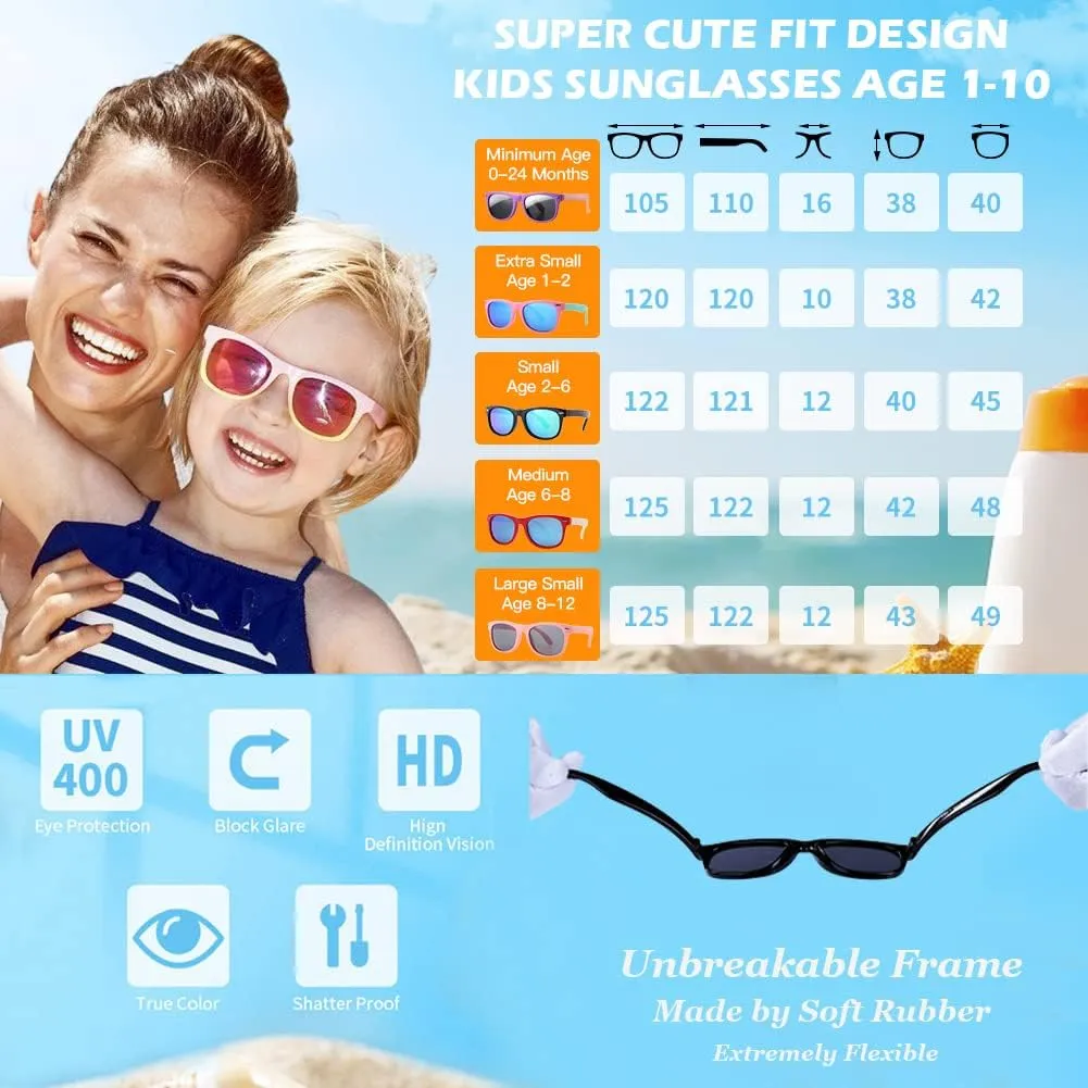 Pro Acme Kids Polarized Sunglasses, Flexible TPEE Rubber Toddler Shades for Girls Boys, Ages 3-12