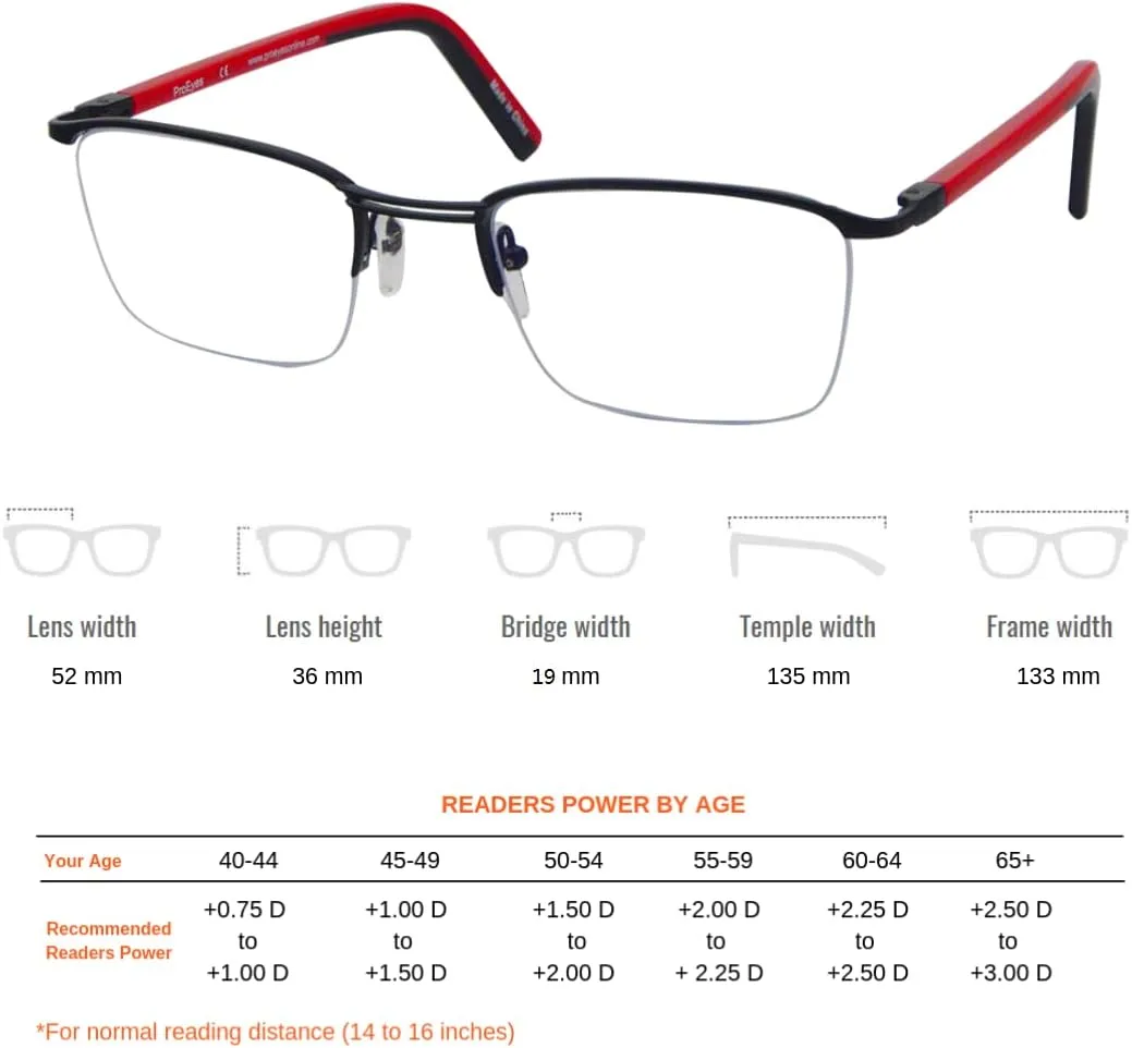 ProEyes Attitude 3, Progressive Blue Light Blocking Readers, 0 Strength on Top Lens, Lightweight, Flexible, Durable