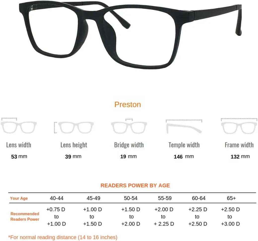 ProEyes Preston, Progressive Blue Light Blocking Readers, 0 Strength on Top Lens, Lightweight, Flexible, Durable
