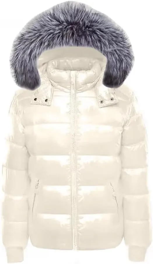 Pulcykp Women's Winter Hooded Jacket Down Parkas Snow Wear Long Sleeve Warm Puffer Coat