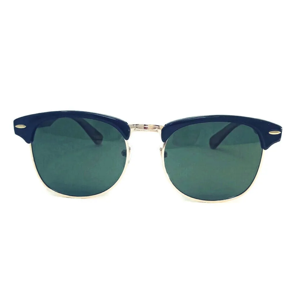 Real Walnut Wood Club Style Sunglasses, Green Lenses, With Bamboo Case