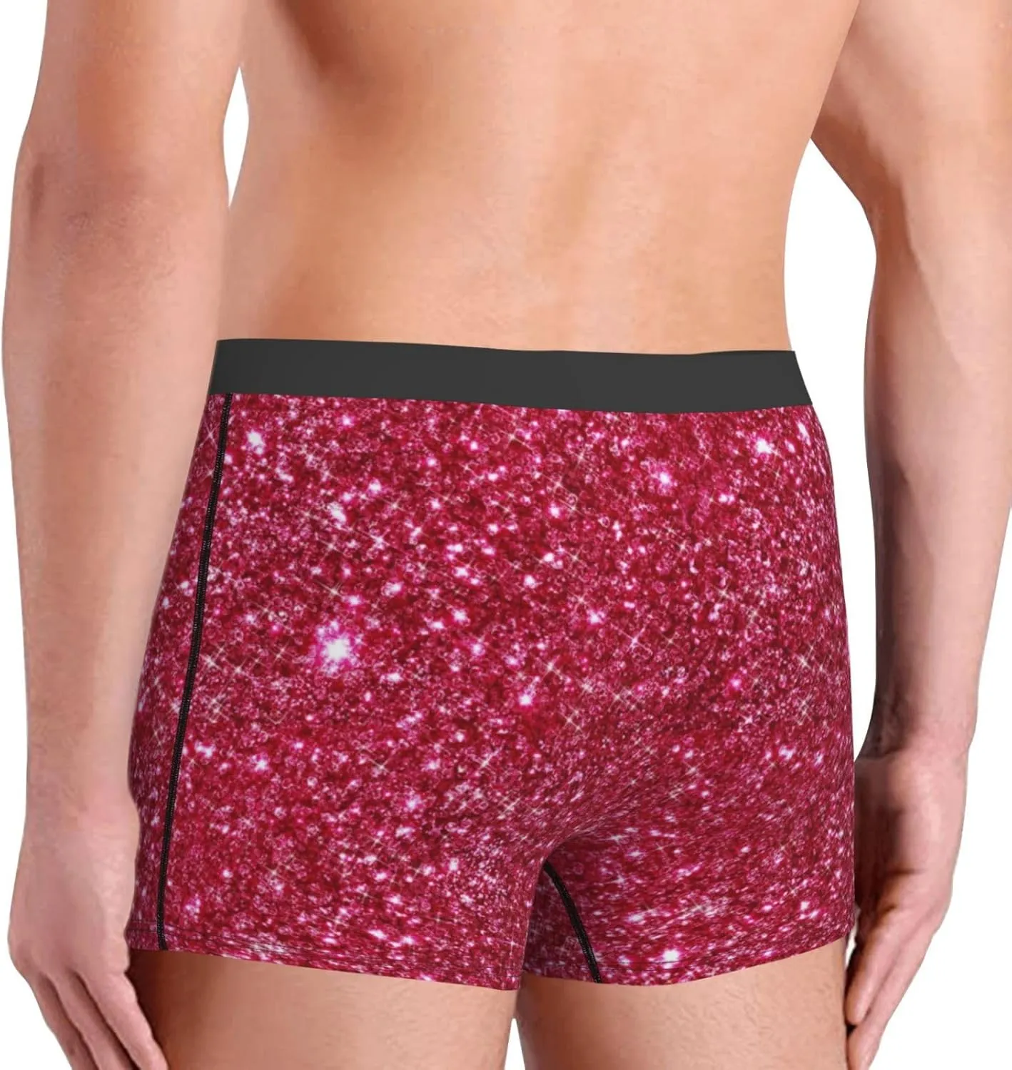 Red Glitter Print Boxer Briefs For Men Breathable Underwear-