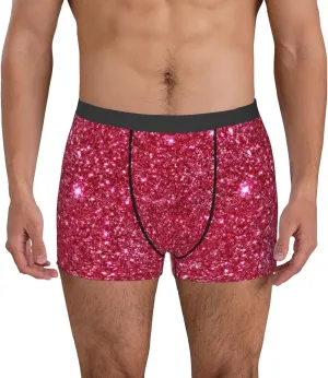 Red Glitter Print Boxer Briefs For Men Breathable Underwear-