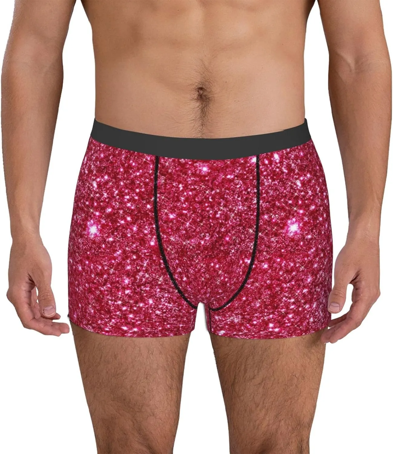 Red Glitter Print Boxer Briefs For Men Breathable Underwear-