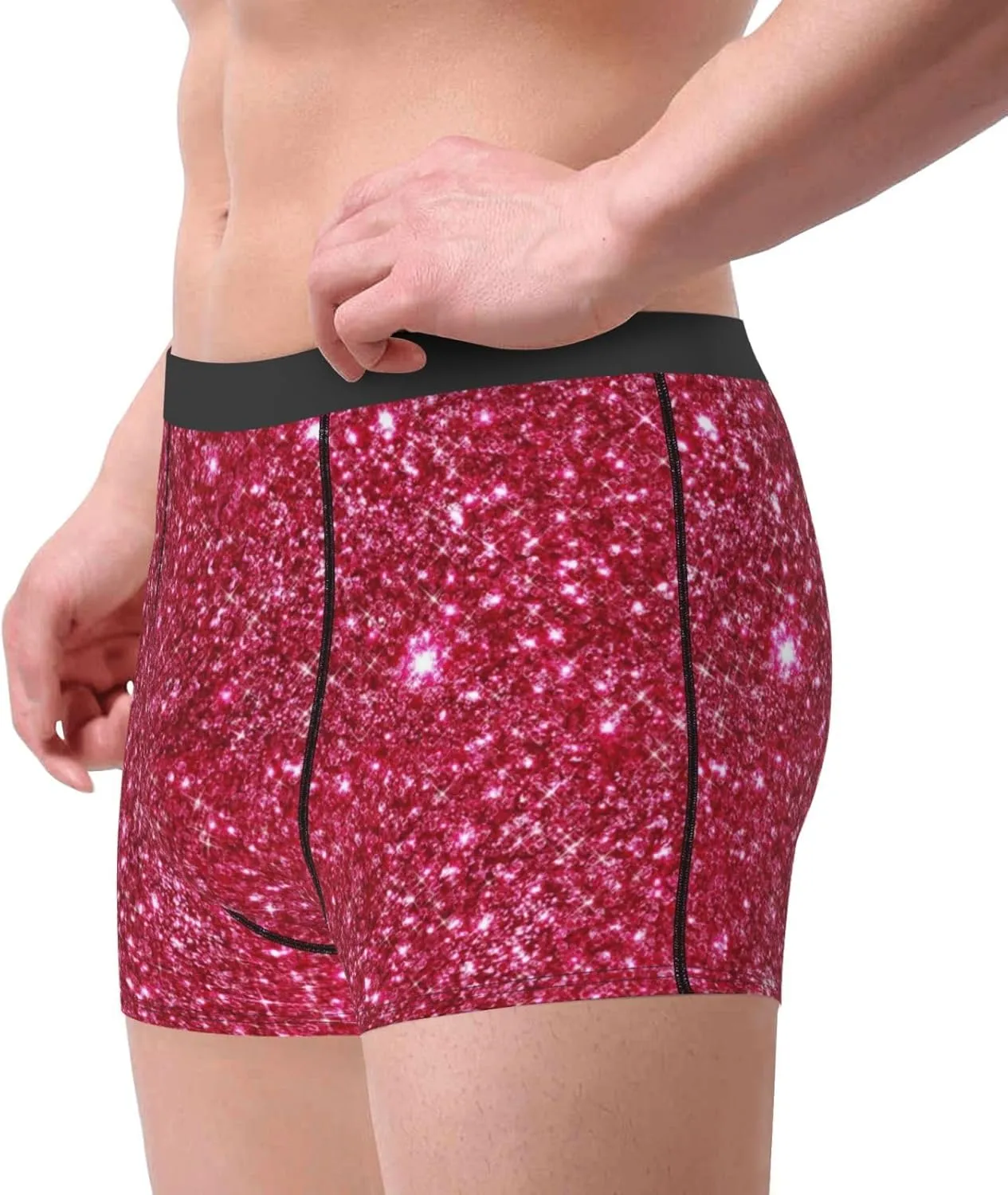 Red Glitter Print Boxer Briefs For Men Breathable Underwear-