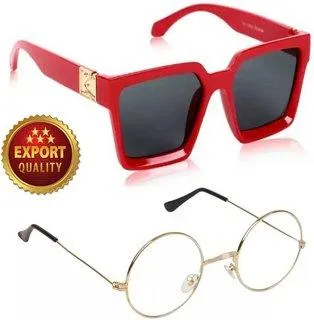 Retro Square, Round Sunglasses (For Men & Women, Clear, Black)