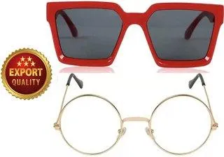 Retro Square, Round Sunglasses (For Men & Women, Clear, Black)