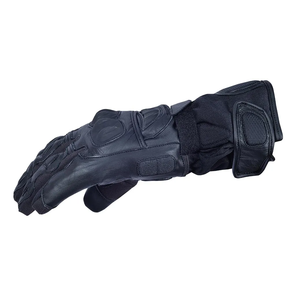 RIDERACT® Adventure Mens Leather Motorcycle Gloves Black TRIGEL