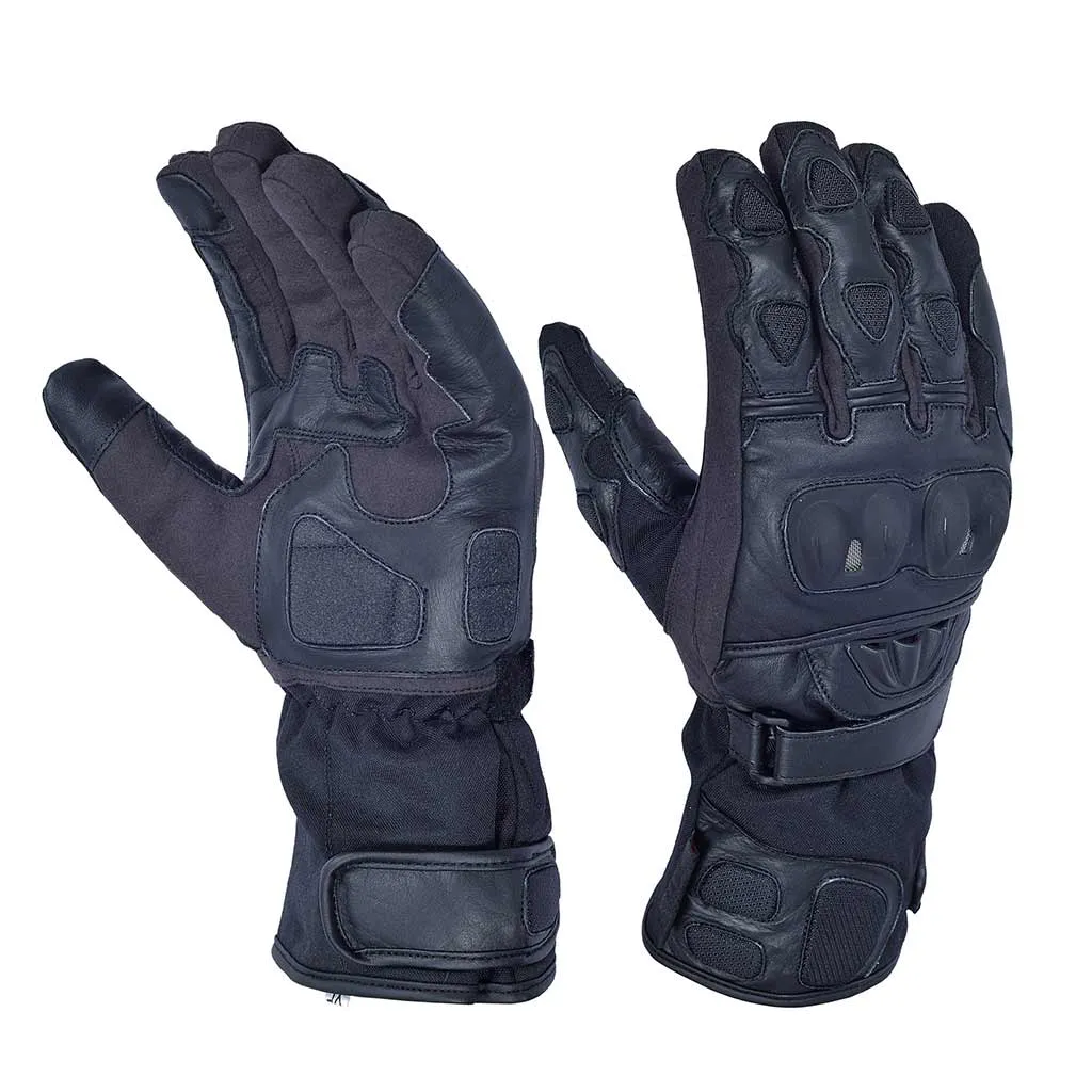 RIDERACT® Adventure Mens Leather Motorcycle Gloves Black TRIGEL