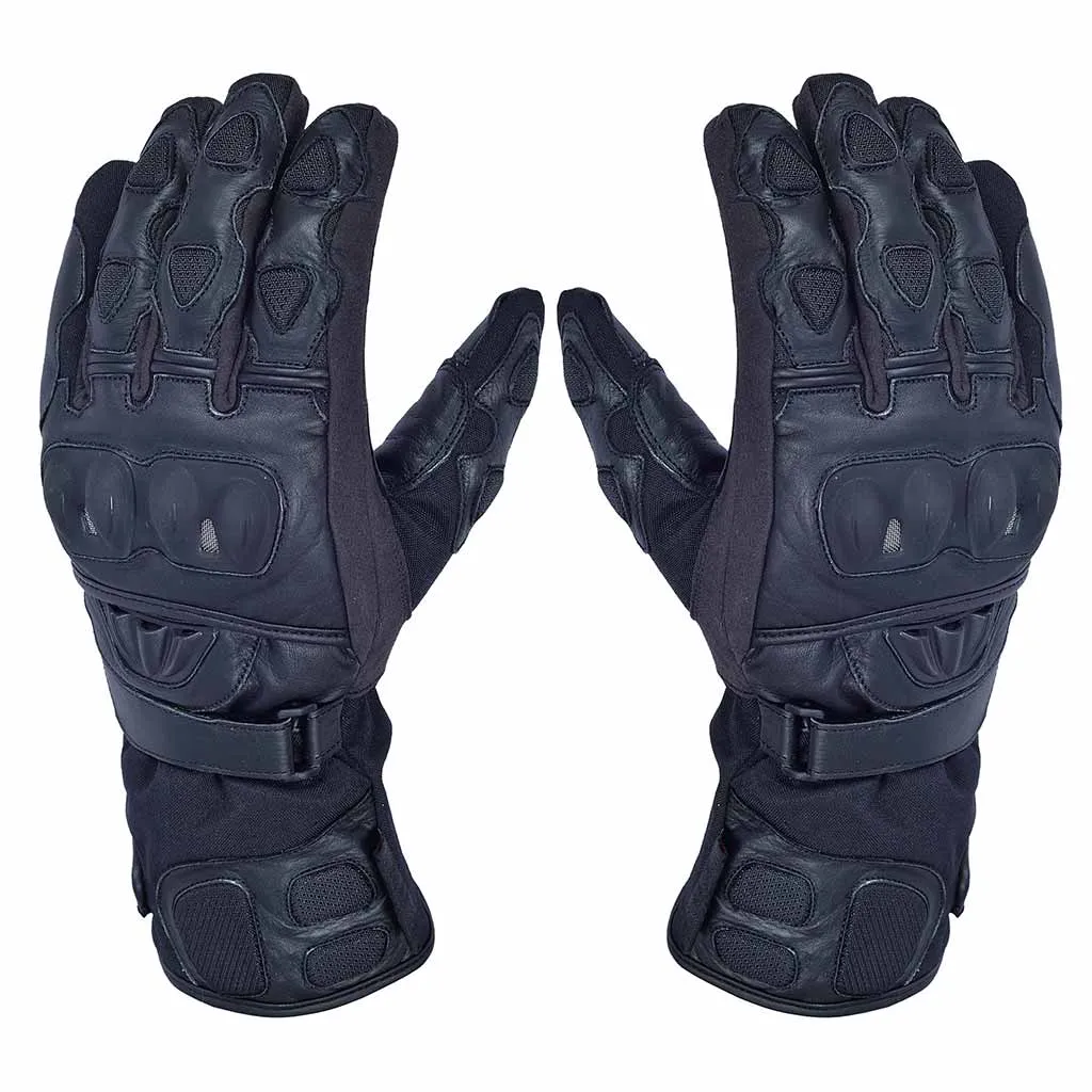 RIDERACT® Adventure Mens Leather Motorcycle Gloves Black TRIGEL