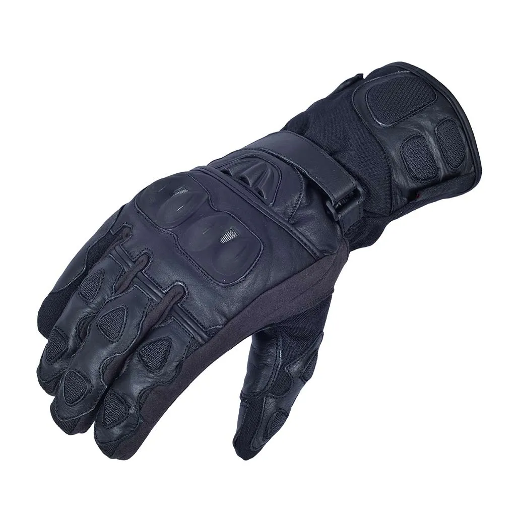 RIDERACT® Adventure Mens Leather Motorcycle Gloves Black TRIGEL
