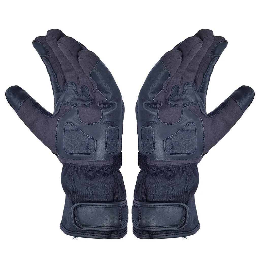 RIDERACT® Adventure Mens Leather Motorcycle Gloves Black TRIGEL