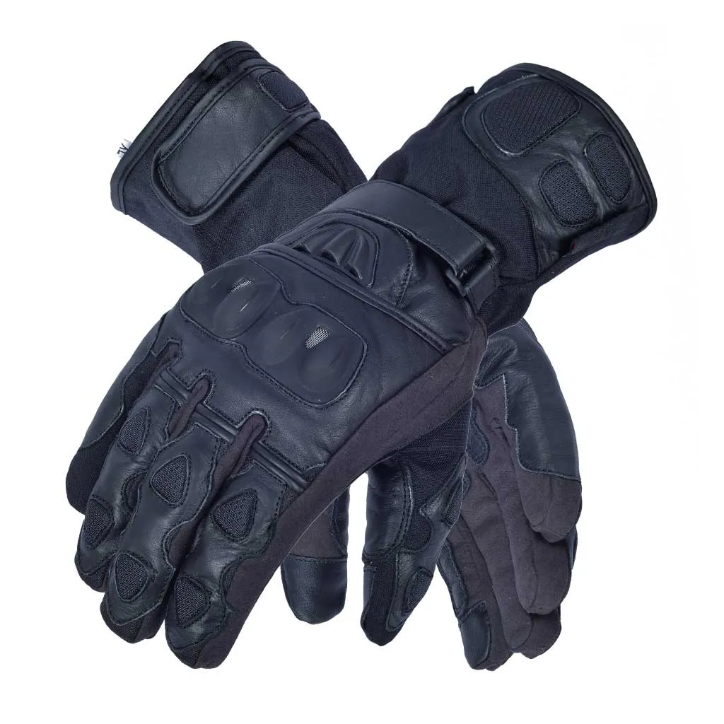 RIDERACT® Adventure Mens Leather Motorcycle Gloves Black TRIGEL