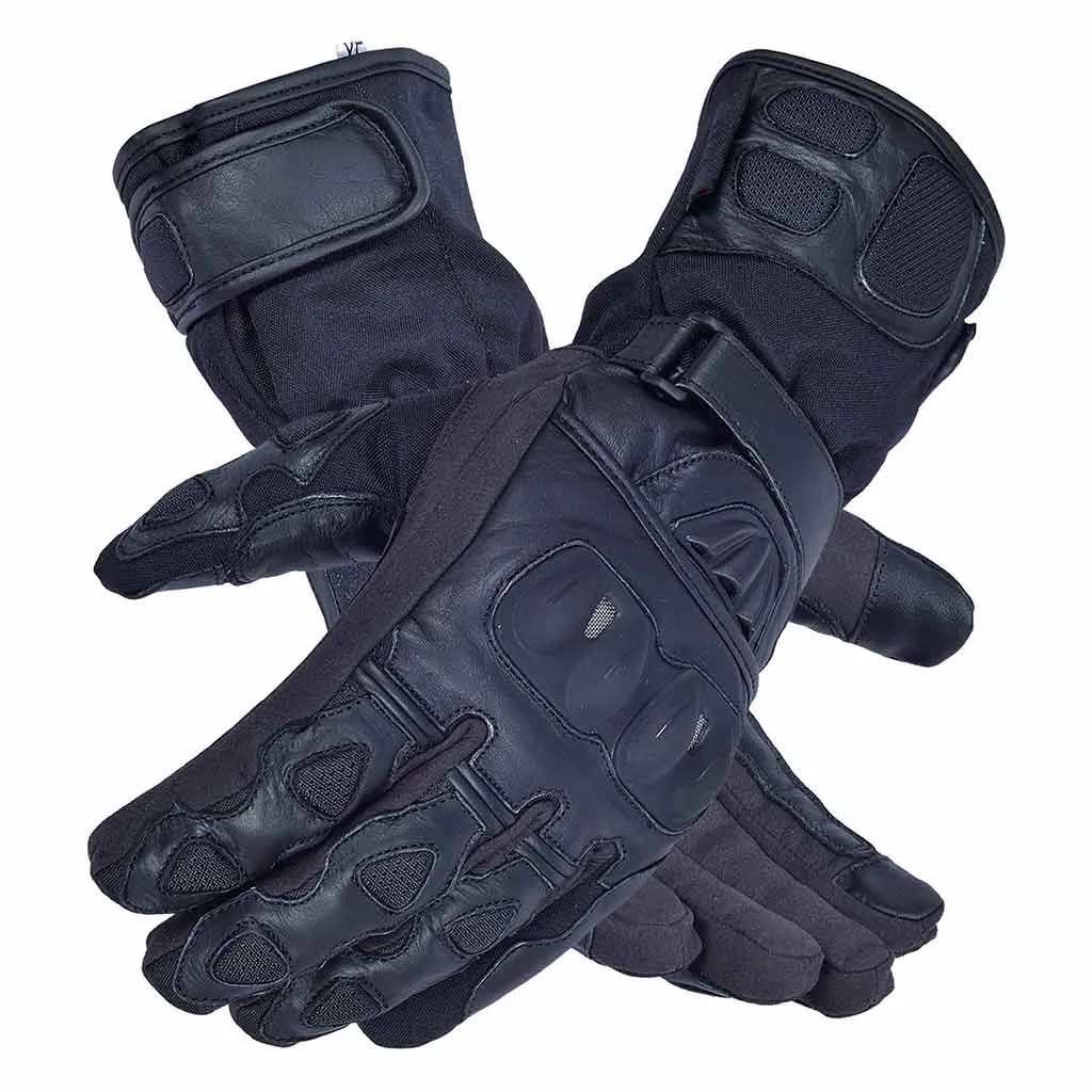 RIDERACT® Adventure Mens Leather Motorcycle Gloves Black TRIGEL