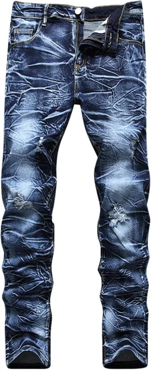 Ripped Jeans Men Baggy Loose Fit Straight Leg Jeans Comfortable Flexible Denim Pants Hip Hop Streetwear
