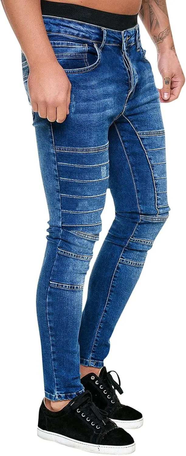 Ripped Jeans Men Slim Fit Loose Fit Straight Leg Jeans Comfortable Flexible Denim Pants Hip Hop Streetwear