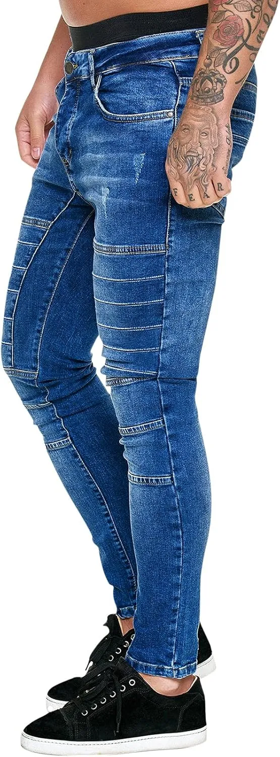 Ripped Jeans Men Slim Fit Loose Fit Straight Leg Jeans Comfortable Flexible Denim Pants Hip Hop Streetwear
