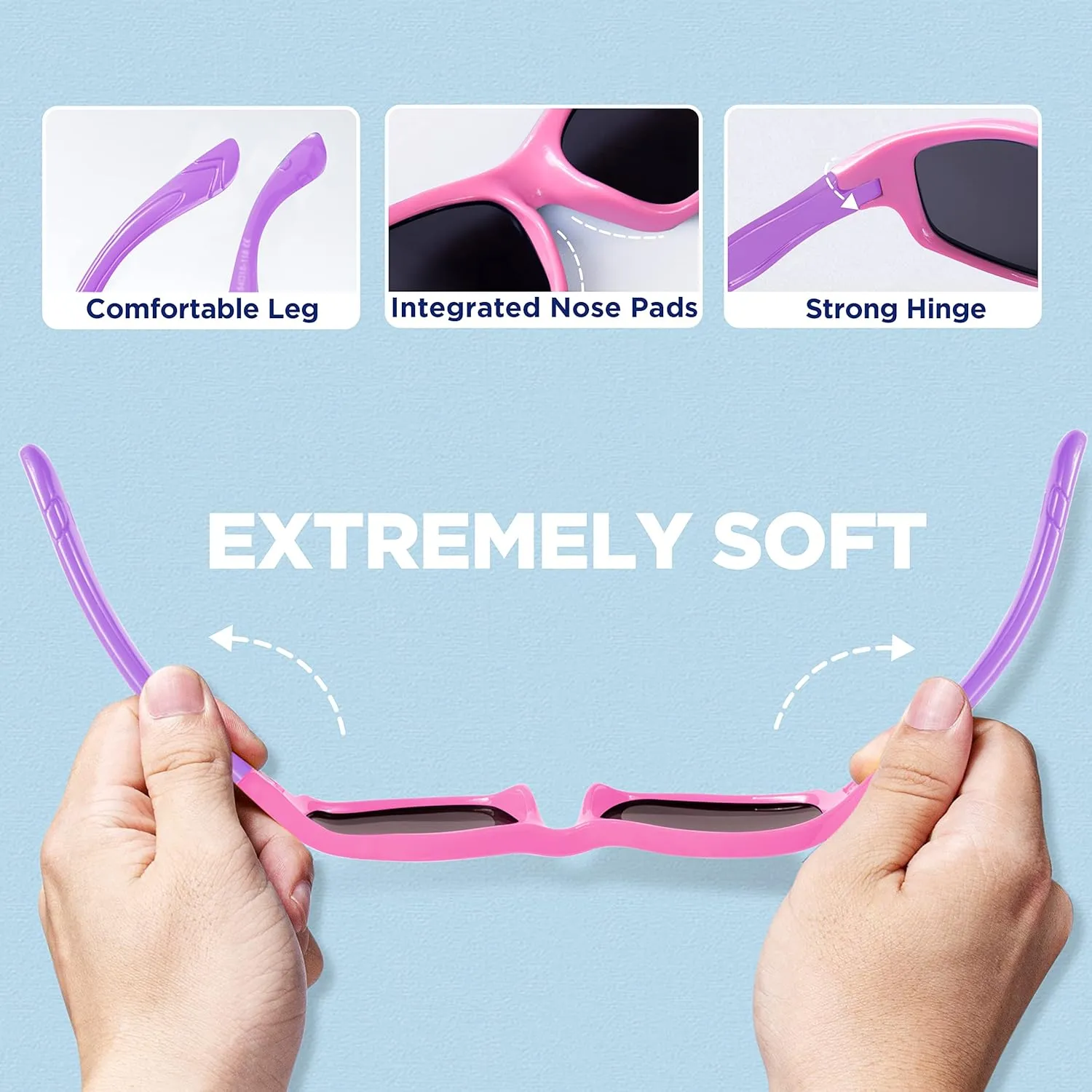 RIVBOS Kids Sunglasses with Strap Polarized UV Protection Flexible Rubber Shades for Boys Girls RBK003