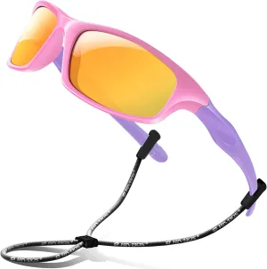 RIVBOS Kids Sunglasses with Strap Polarized UV Protection Flexible Rubber Shades for Boys Girls RBK003