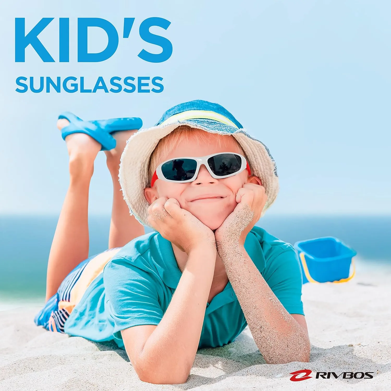 RIVBOS Kids Sunglasses with Strap Polarized UV Protection Flexible Rubber Shades for Boys Girls RBK003