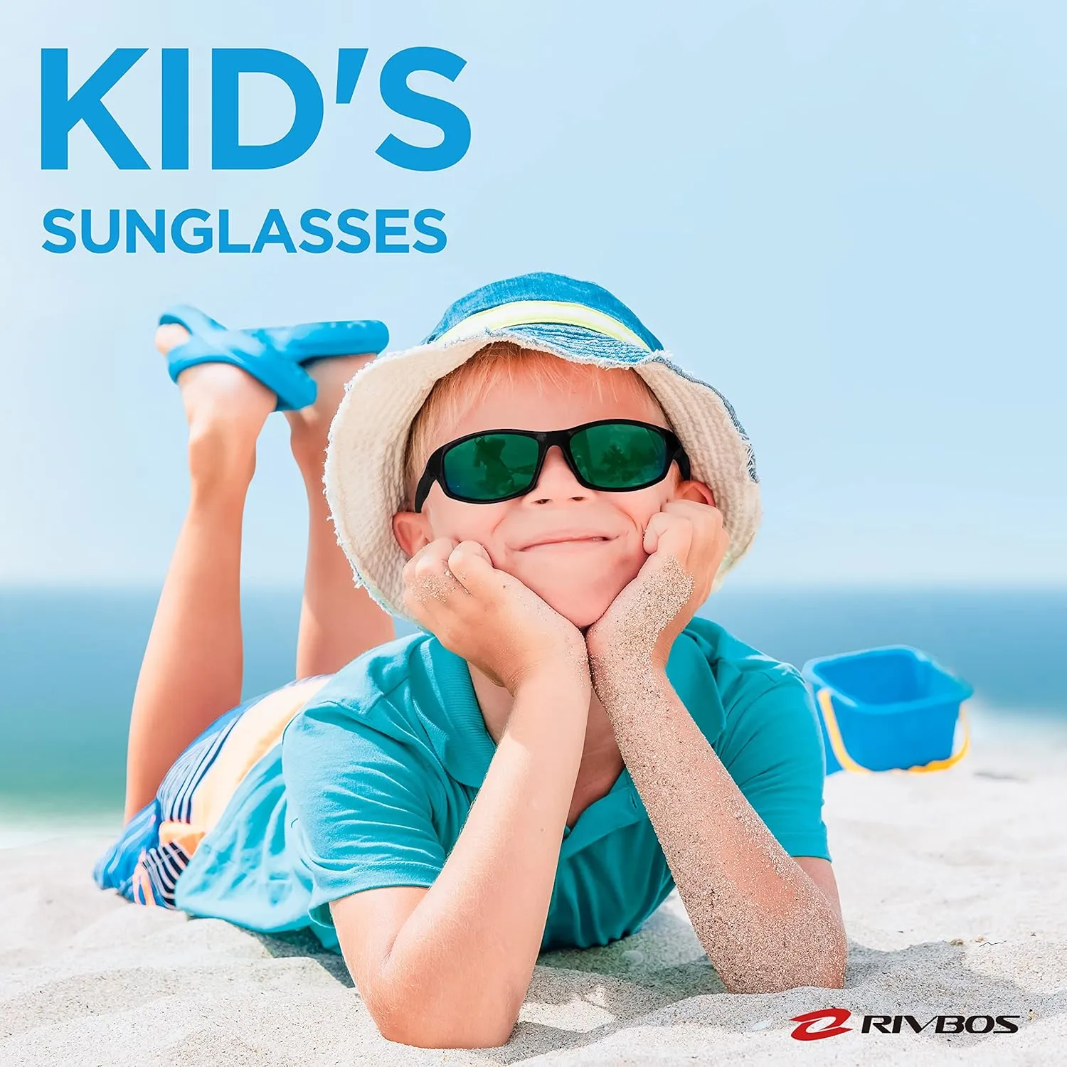 RIVBOS Kids Sunglasses with Strap Polarized UV Protection Flexible Rubber Shades for Boys Girls RBK003