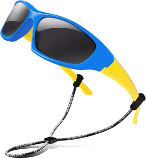 RIVBOS Kids Sunglasses with Strap Polarized UV Protection Flexible Rubber Shades for Boys Girls RBK003