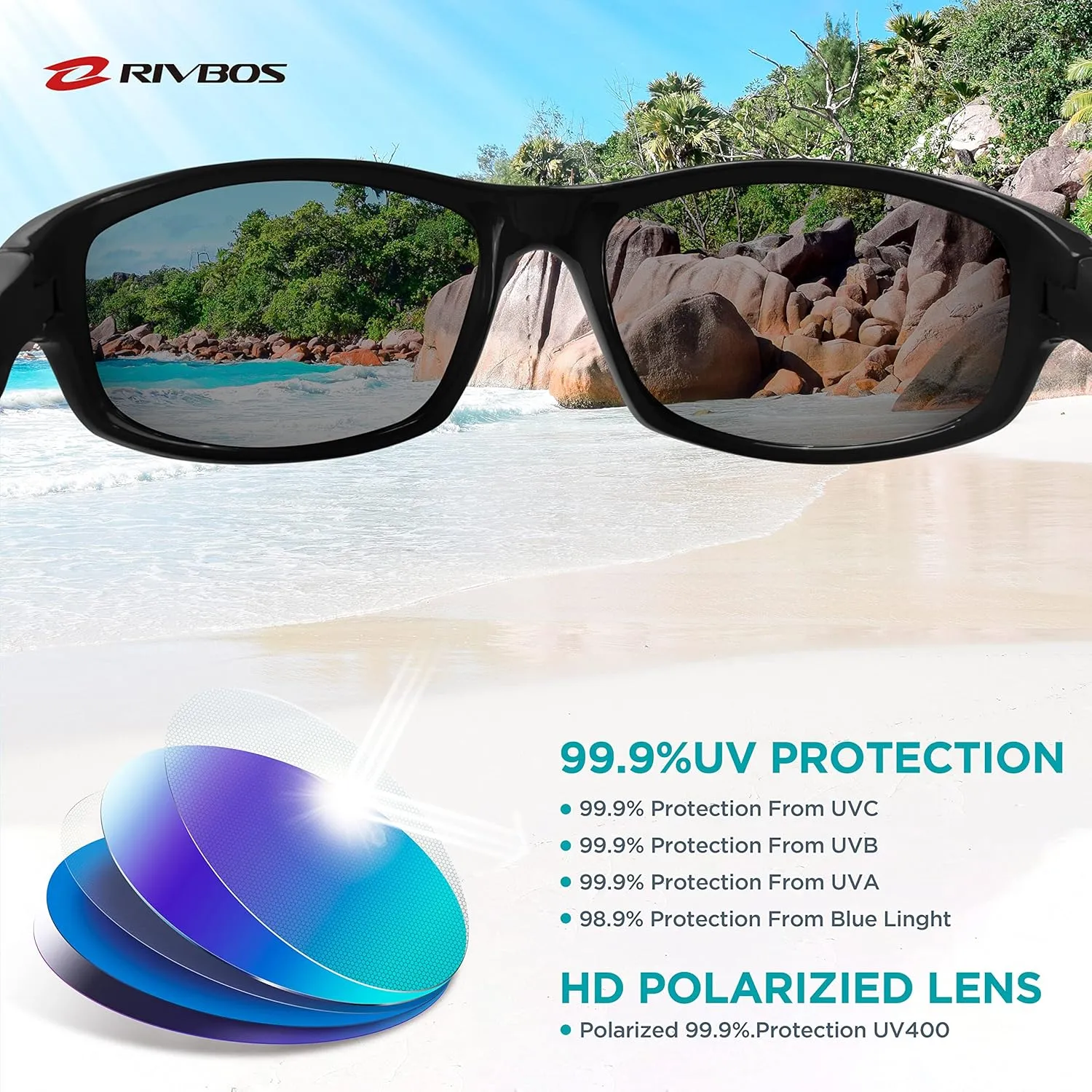 RIVBOS Kids Sunglasses with Strap Polarized UV Protection Flexible Rubber Shades for Boys Girls RBK003