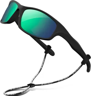 RIVBOS Kids Sunglasses with Strap Polarized UV Protection Flexible Rubber Shades for Boys Girls RBK003