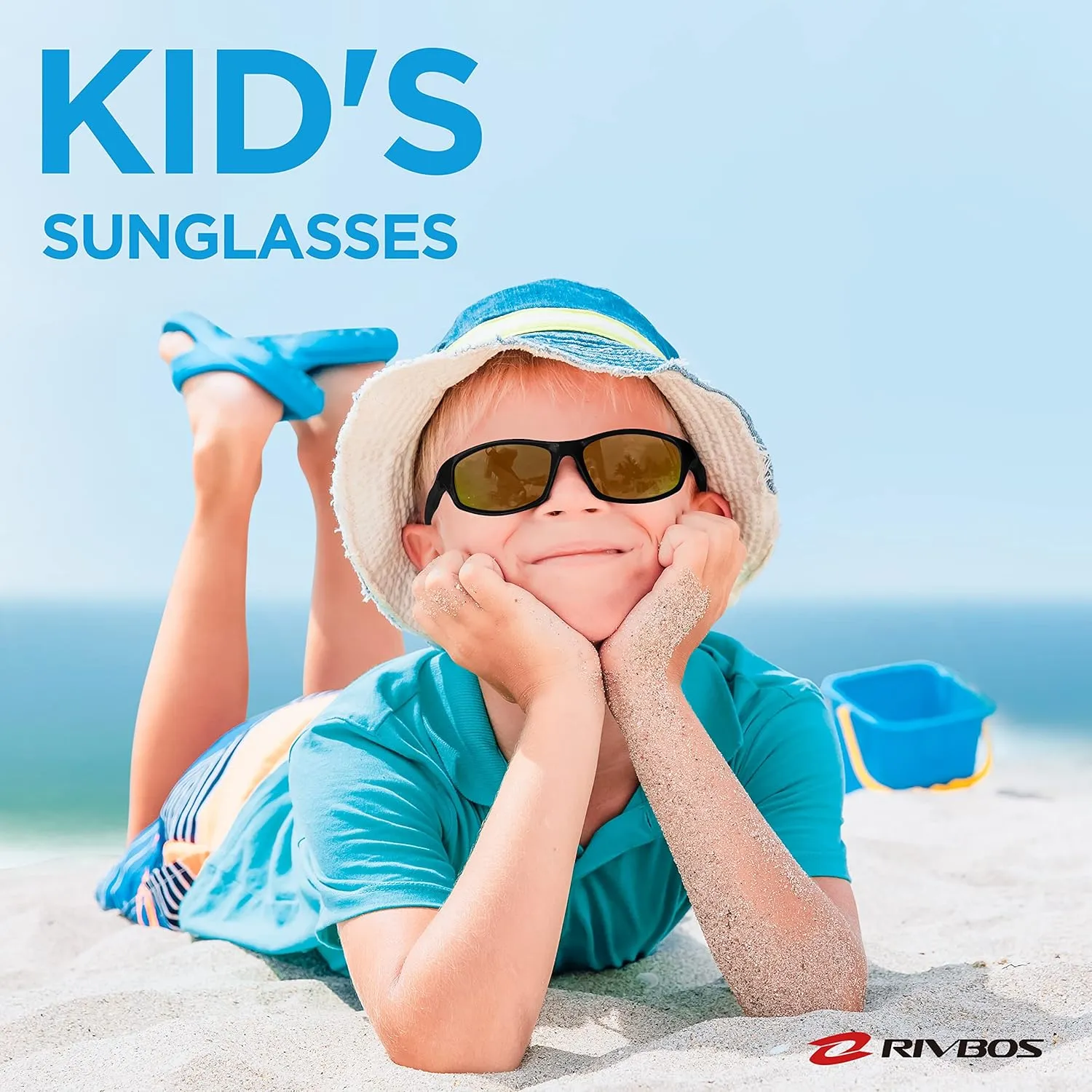 RIVBOS Kids Sunglasses with Strap Polarized UV Protection Flexible Rubber Shades for Boys Girls RBK003