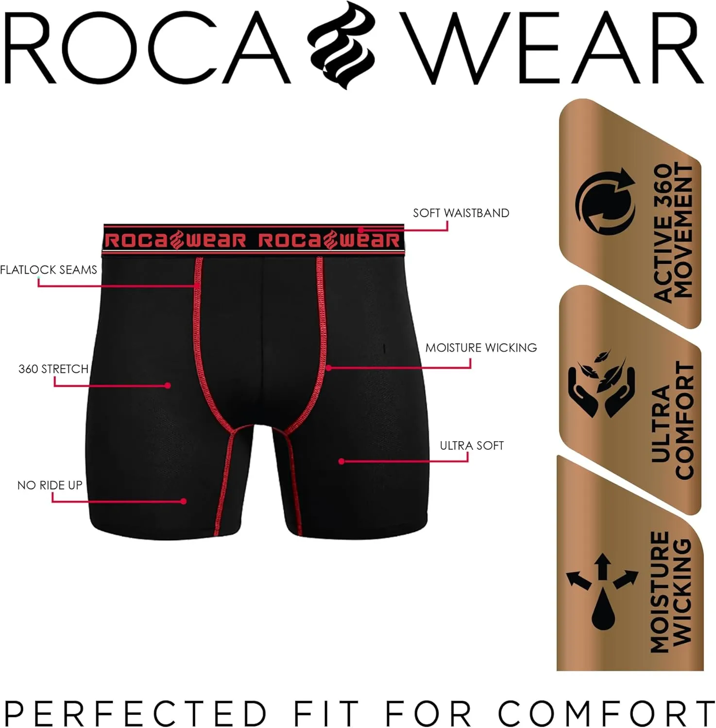 Rocawear Performance 4, 5 or 6 Pack Sport Fit Underwear, Stretch Performance Breathable Cool Support Men Boxer Briefs