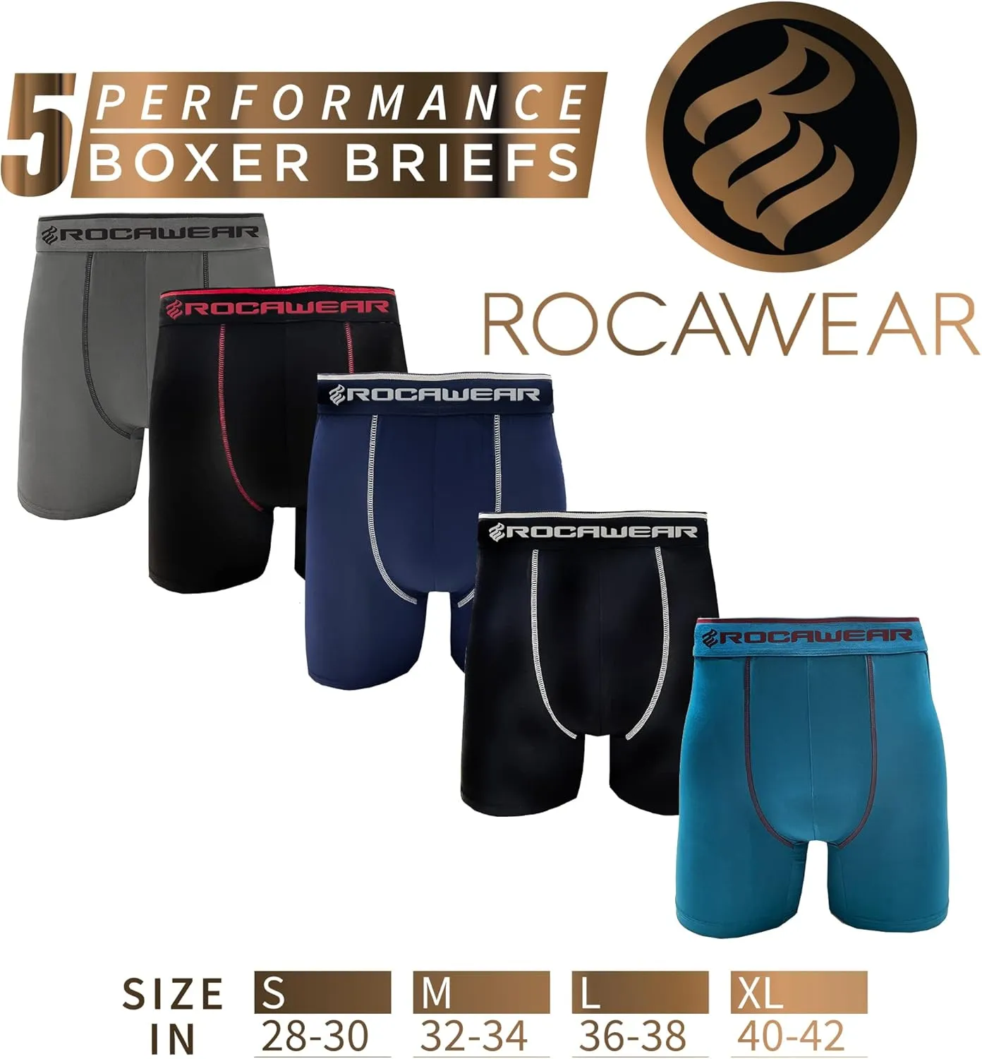 Rocawear Performance 4, 5 or 6 Pack Sport Fit Underwear, Stretch Performance Breathable Cool Support Men Boxer Briefs