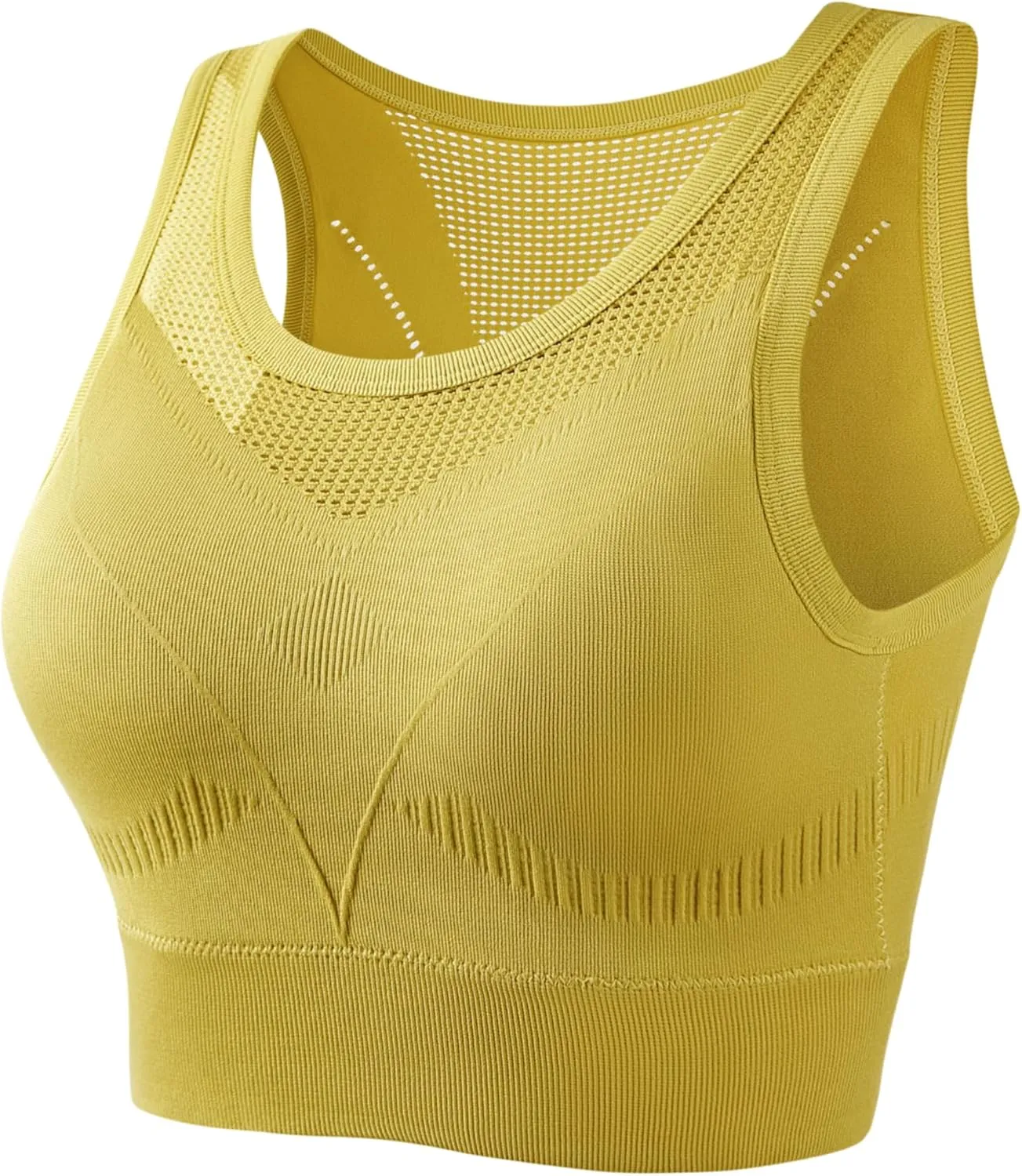 Round-Neck Cropped Mesh Breathable Sport Bra for Women