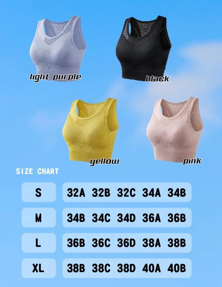Round-Neck Cropped Mesh Breathable Sport Bra for Women