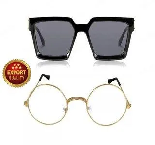 Round, Rectangular Sunglasses (For Men & Women, Black, Golden)