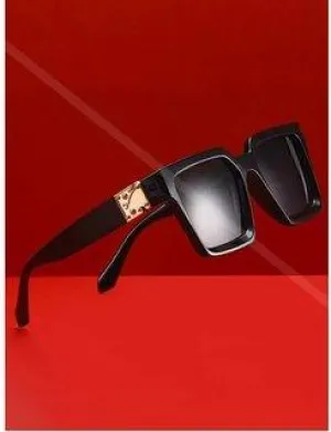 Round, Rectangular Sunglasses (For Men & Women, Black, Golden)