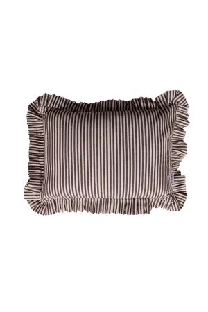 Ruffle Lumbar Pillow Cover Brown White Stripes