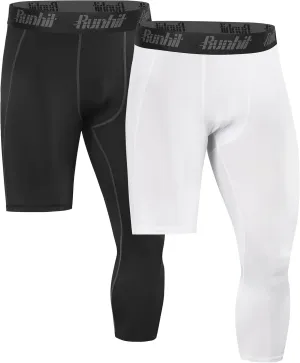 Runhit Men's 3/4 One Leg Compression Tights Single Leg Basketball Compression Pants Leggings Base Layer for Athletic