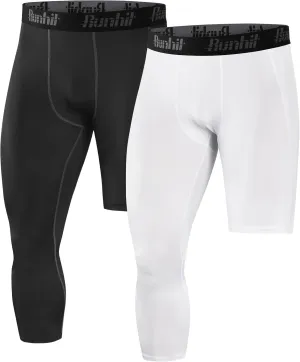 Runhit Men's 3/4 One Leg Compression Tights Single Leg Basketball Compression Pants Leggings Base Layer for Athletic