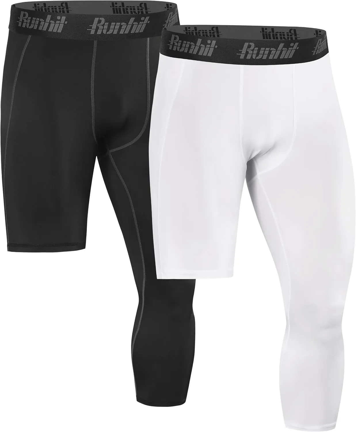 Runhit Men's 3/4 One Leg Compression Tights Single Leg Basketball Compression Pants Leggings Base Layer for Athletic